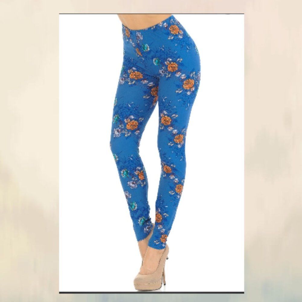 DENIM BLUE FLORAL ROSE SOFT LEGGINGS 15I-L028